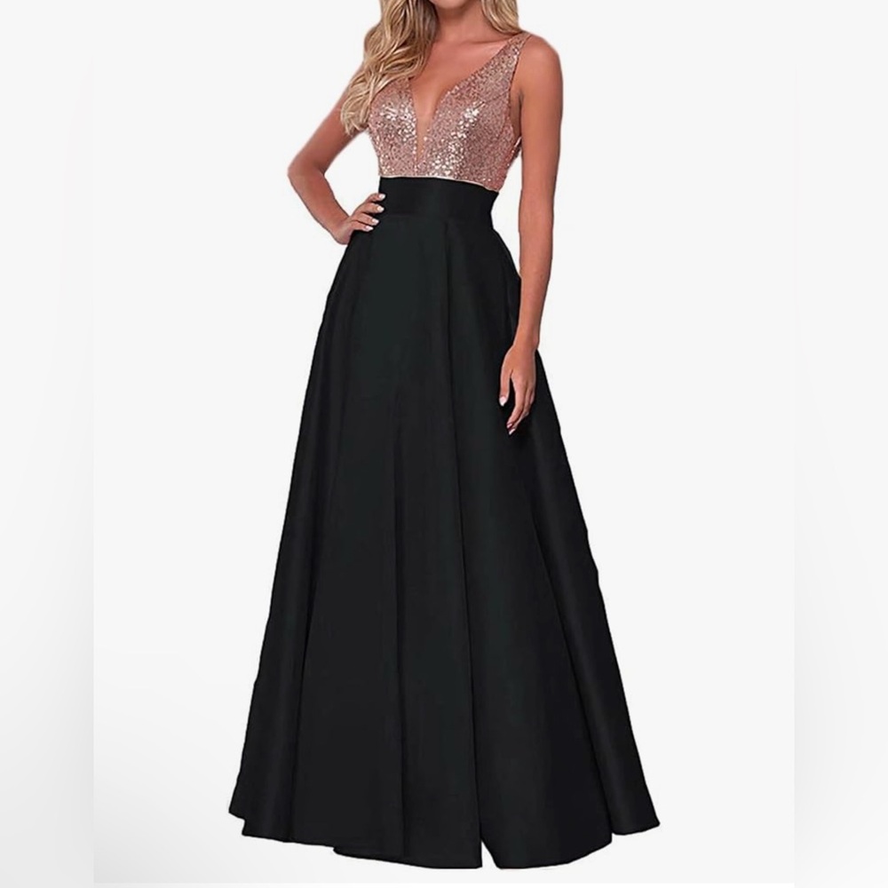 Glamorous Black and Pink Sequin Prom Gown
